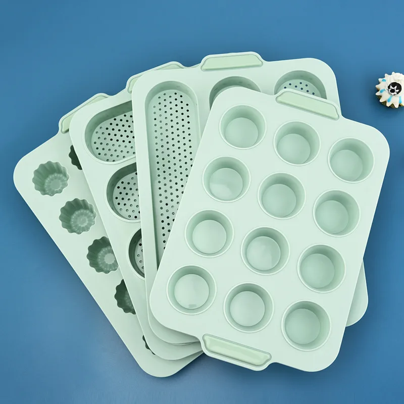 High Quality Silicone Biscuit Mould With Soft Handle 12-Cavity Silicone Cupcake Mould Non-stick Baking Pan Pastry Cake Tools