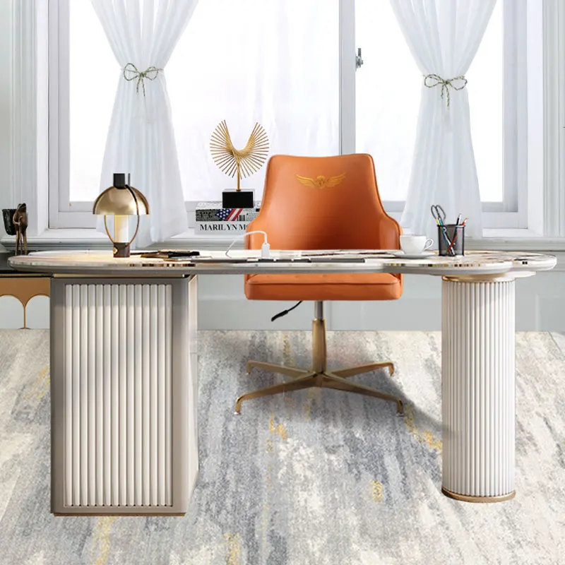 Luxury home metal leather computer, leisure, executive office, spin, gold games study desk and chair