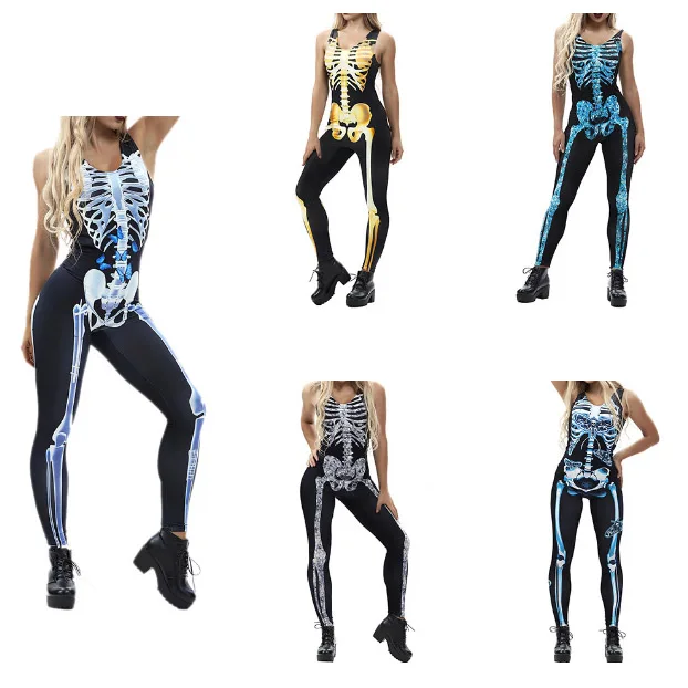 
Halloween 3D Butterfly Skeleton Disgusting Party Costume One Piece Spandex Jumpsuit Women 
