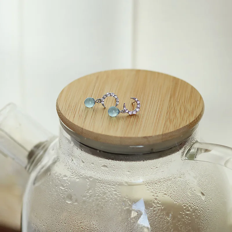 Crescent Moon Star Studs Earrings for Women Sterling Silver 925 Natural Crystal Stud Jewelry Gift for Women Teen Stud Earrings