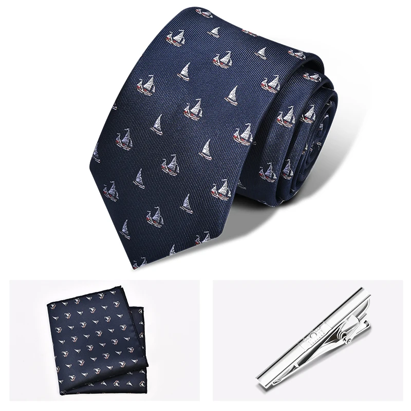 Небесно-Голубой набор галстуков Пейсли с животными Подарочная коробка тонкий для мужчин носовым платком
