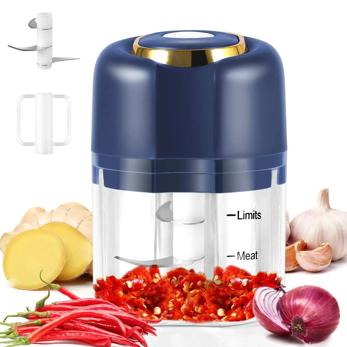 Electric Mini Garlic Chopper Portable Food Processor Vegetable Chopper Onion Mincer Cordless Meat Grinder with USB Charging