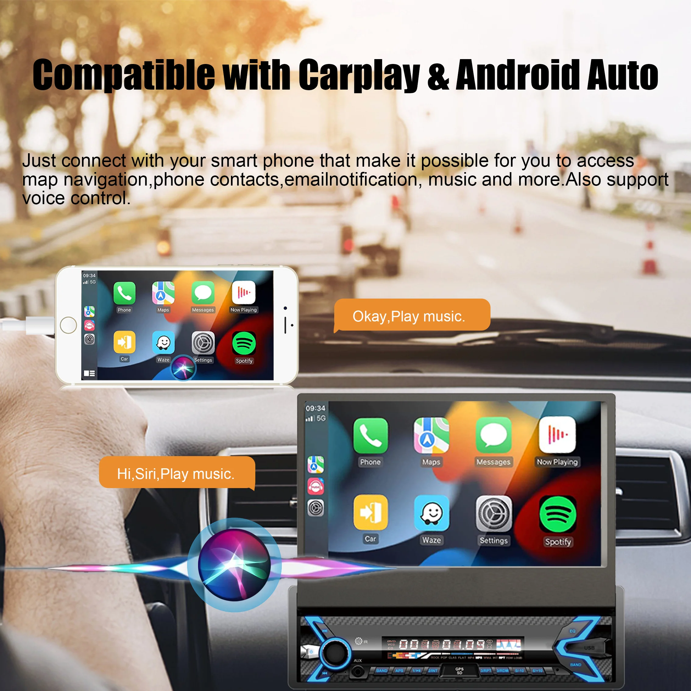 Retractable Touch Screen Car Multimedia Player for Toyota Corolla 2 Din 7 Inch Stereo Auto Car Video Mp5 Player Android