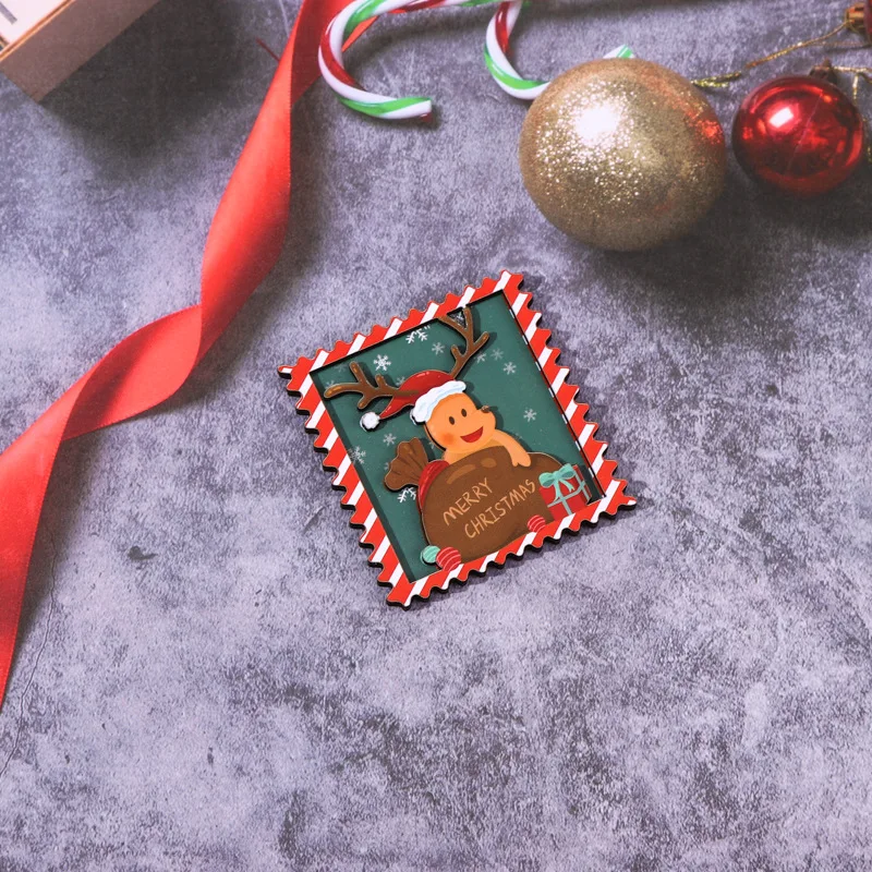 Wooden  Xmas laser cut wood craft shapes fridge magnet indoor Christmas decorations 3D Magnets