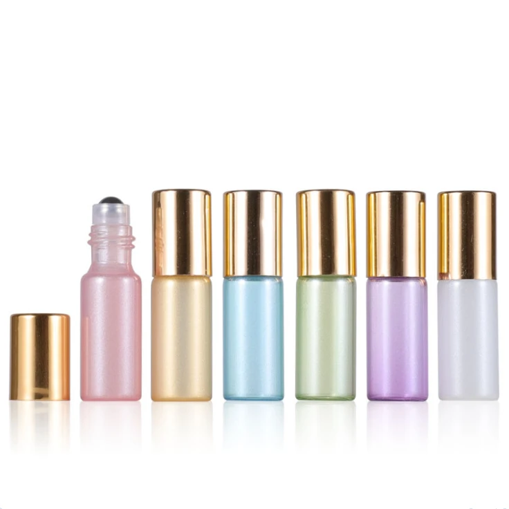 5ml empty frosted colorful tube glass roll on bottle with stainless steel roller