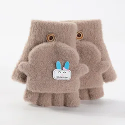 Winter Windproof antifreeze velvet warm 3-6 years Kids Gloves Children cartoon half finger knitted mittens