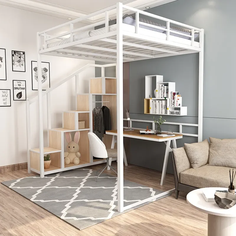 Metal Bed Frame Adult Loft Bed School Home Hotel Hostel Use Bunk Beds Bedroom Modern 012 Single Queen King Dorm Adult Student