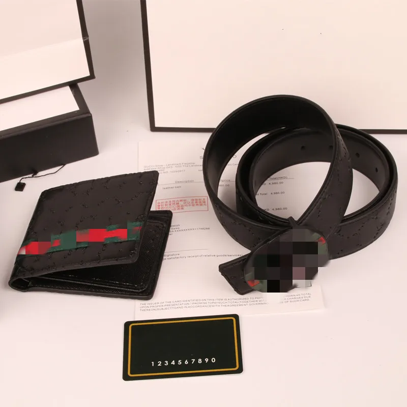 Genuine Leather Mens Wallet Belt Fashion Designer Wallet Belt Gift Set for Men