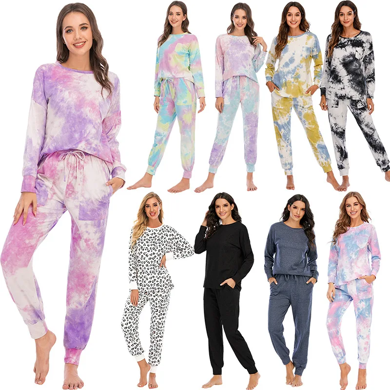 2021 Hot sale Tie Dye Cotton Pajamas For Women Set Long Sleeve Tops And Pants PJ Set Female Joggers Loungewear Ladies Sleepwear