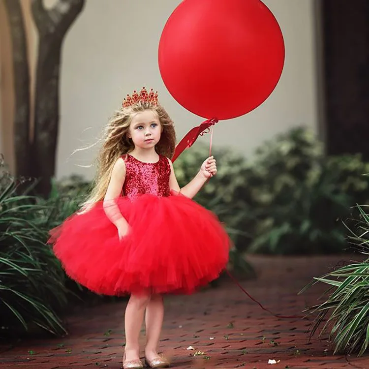 2023 Best Selling Sequin Kids Dresses Around Neck Sleeveless Girls Dresses Solid Tutu Skirts Princess Dresses