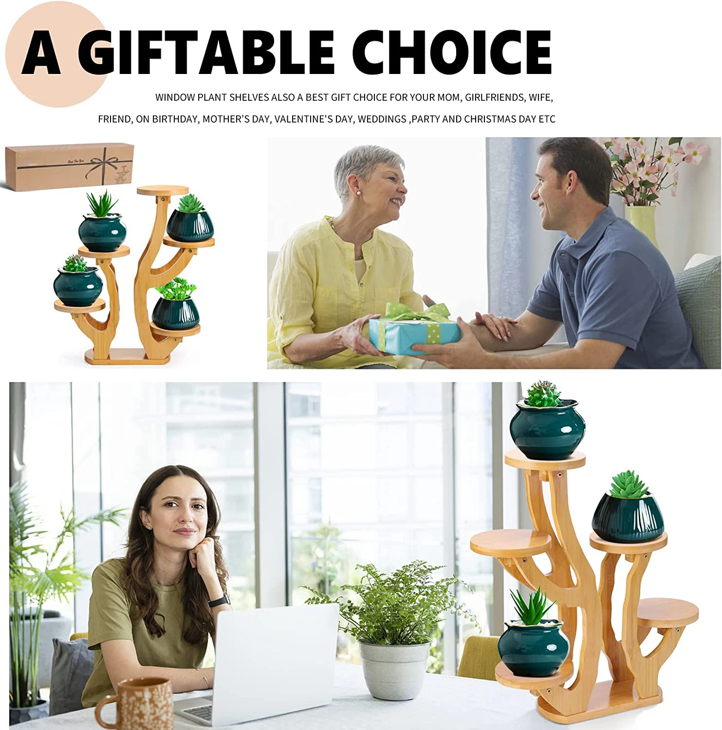 Small Flower pot Display Stand Bamboo potted Plant stand for Indoor