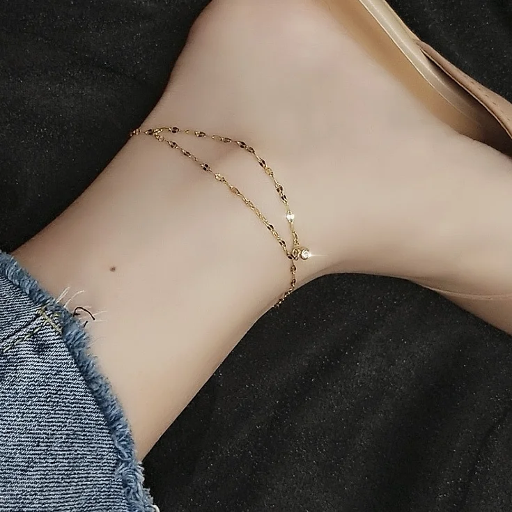 
Wholesale Stainless Steel Simple Bling CZ Diamond Chain Women Anklets Foot Jewelry 