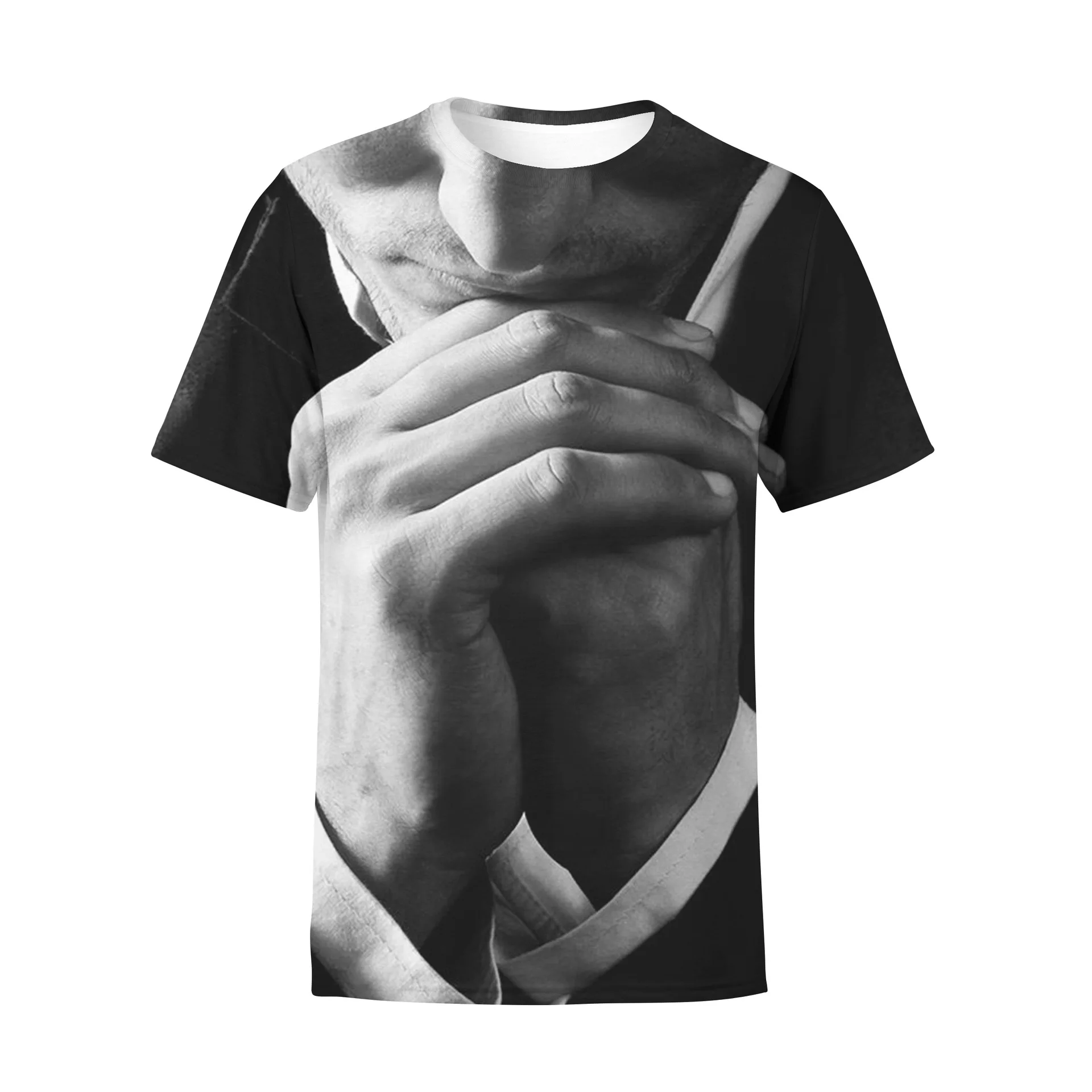 Lcool quick dry polyester t shirts for sublimation print 3d digital print pray hands oversized t-shirt men
