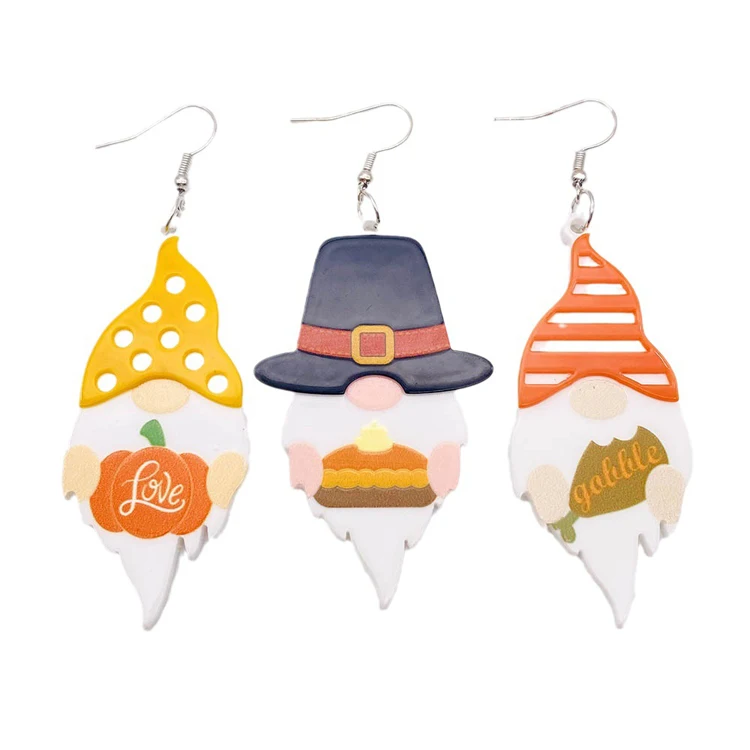 Double-sided printed letter leather holiday jewelry ladies fashion Thanksgiving Turkey squirrel pine cone acrylic earrings