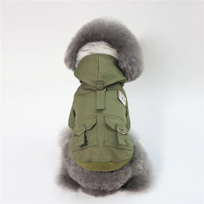 Fur Hoodie Thicken Double Pocket Industrial Style Warm Dog Jacket Coat Costume Winter Dog Clothes
