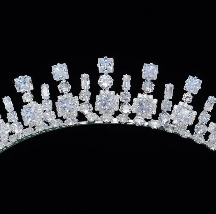 European And American Style With Light Luxury Bright Crystal Wedding Cz Bride To Be Silver Crown Tiara