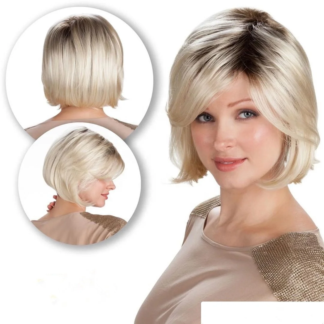 Индивидуальные корни блонд цвет девственные европейские remy человеческие волосы двойные мононити парики короткие для белых женщин