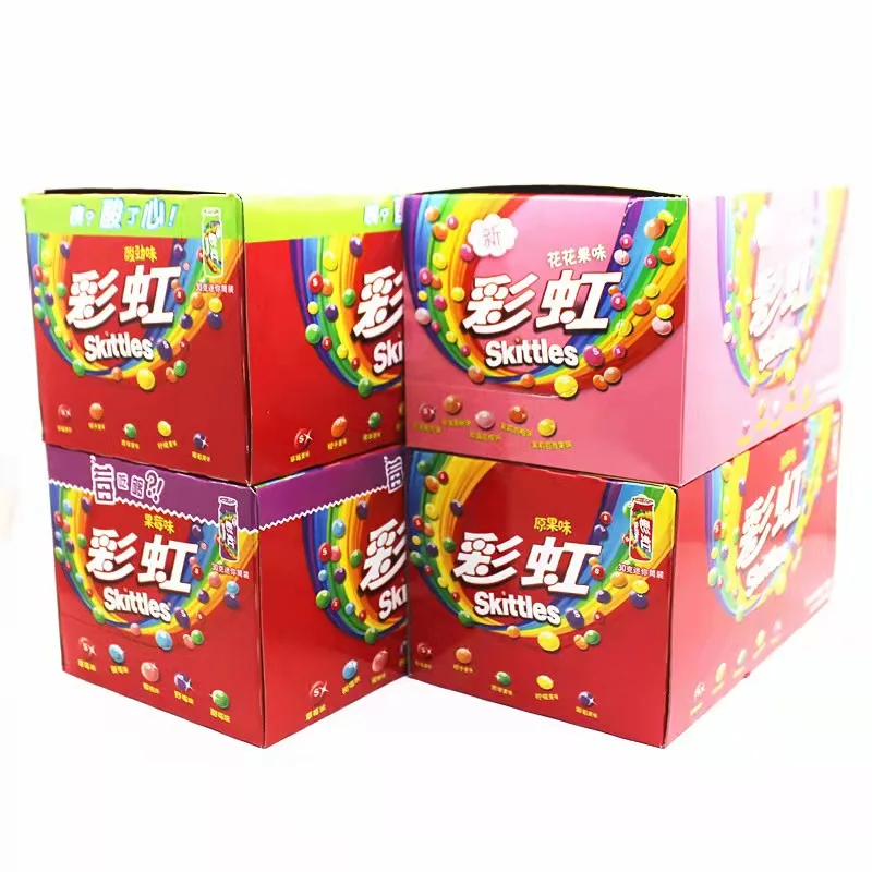 China Hot Selling Sweet 30g Exotic Snacks Candy Toys Multicolor Mixed Fruit Flavor Skittles Glue Free Chocolate Fruit Candies