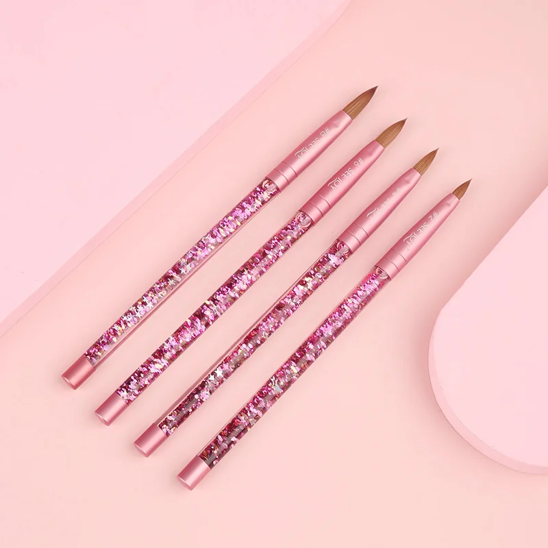 Kolinsky 100% pure Nail brush custom logo 8 10 12 14 16 Nail brush High quality 2022 new design pink handle