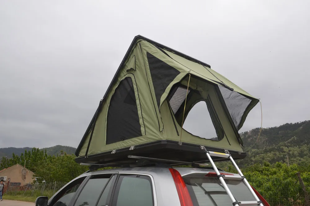 4x4 Top SUV Aluminum Triangle Hard Shell Camping Car Roof Top Tent with Roof Rack