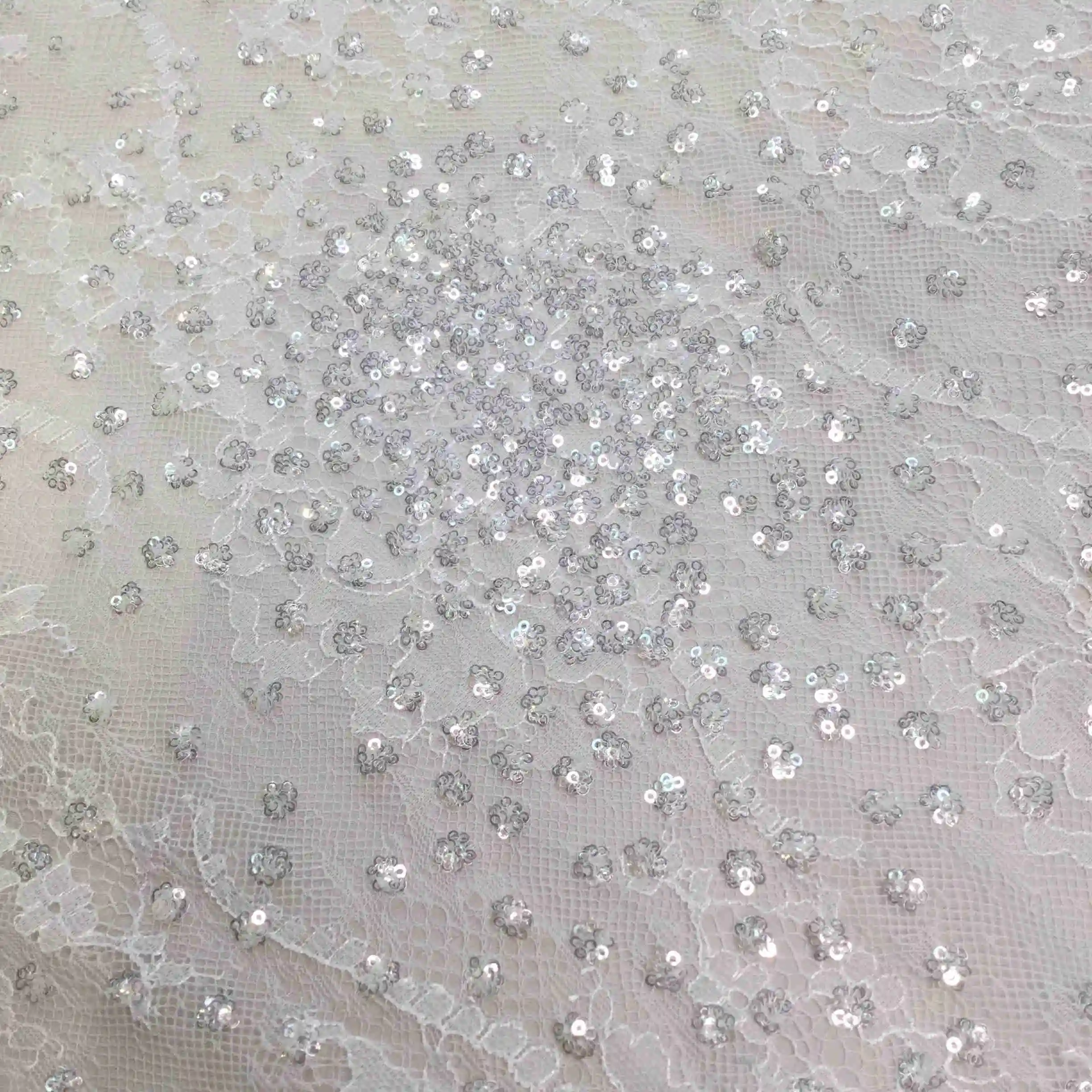 MX525 New arrival Elegant silver bridal tulle white Sequin embroidery lace fabric for wedding dress