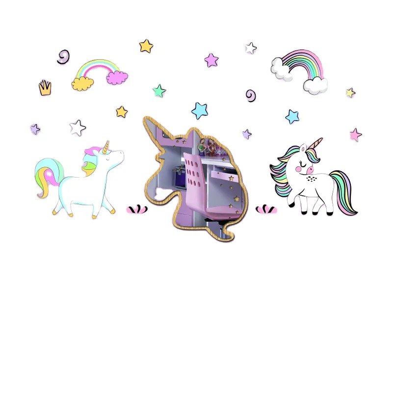 Наклейка-зеркало с изображением единорога и радуги