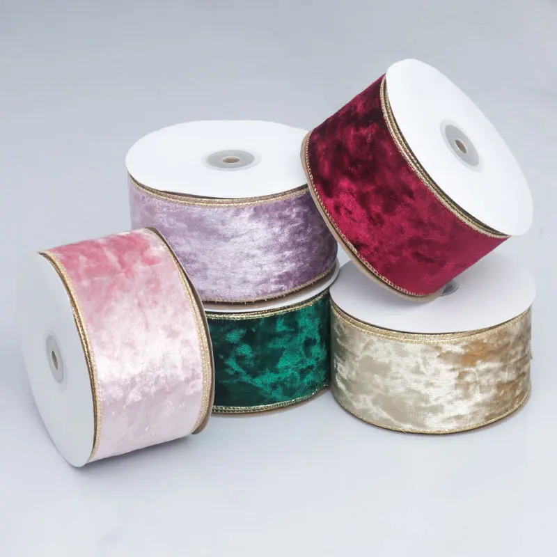 Factory Newest Velvet Ribbon Gilt Wire Edge Christmas Tree Decor Ribbon For Gift Wrapping Bouquet Making