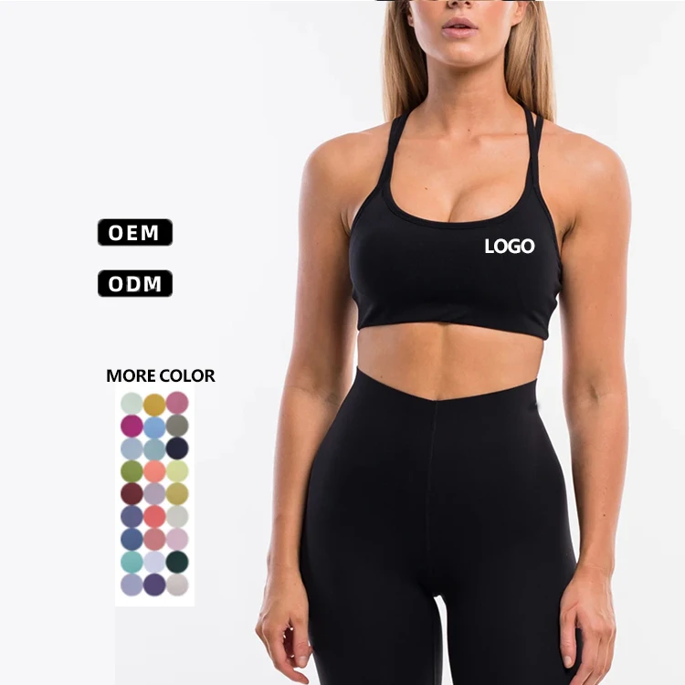 High-support Women Gym Fitness Suit Yoga Bra Leggings Cross Strap Back Padded Sports Bra cross strap