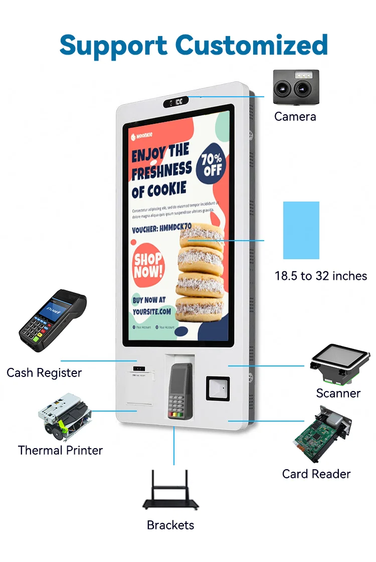 Touch screen wall-mounted pos machine Ordering payment Kiosk self-ordering kiosk with Printer