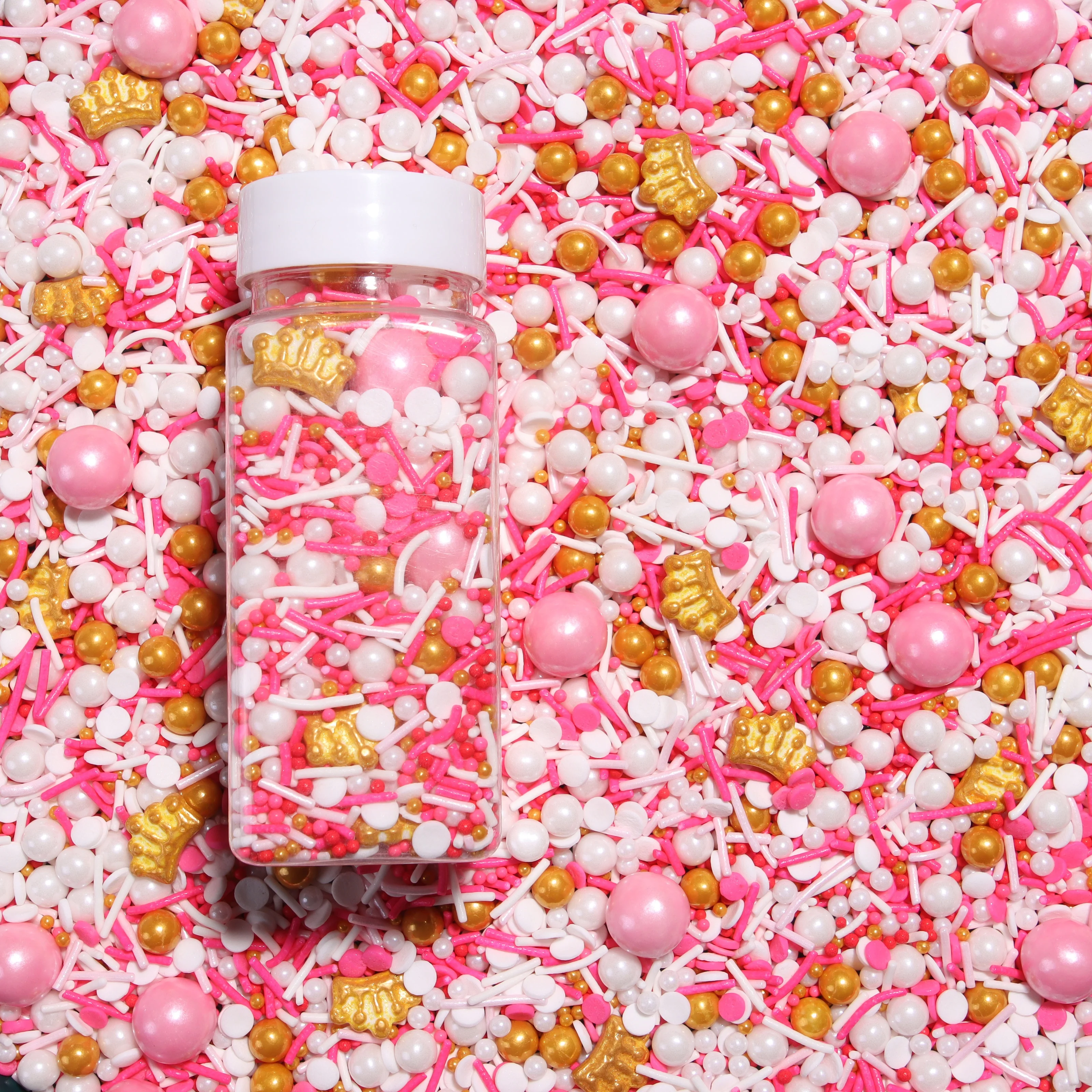 Lovebakery Valentine Pink Sugar Pearls Cake Sprinkles Mixes Gold Crown Press Candy Shimmer Jimmies Sprinkles for Bake Decoration