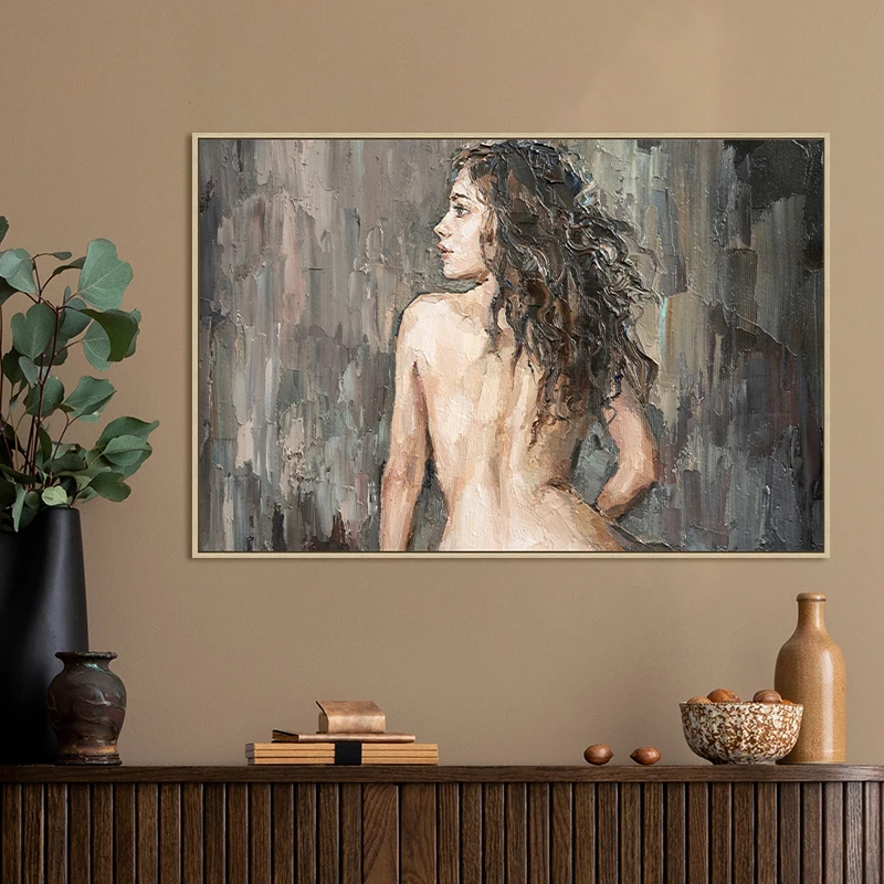 Canvas Wall Art for Bathroom Bedroom Decor Abstract Sexy Smiling Nude Woman Framed Wall Art Girls Room Decoration