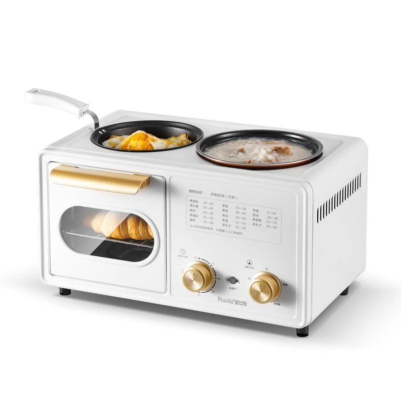 Posida 1100W 3 In 1 Breakfast Maker With Frying Pan, Toaster Oven And Boil Pot