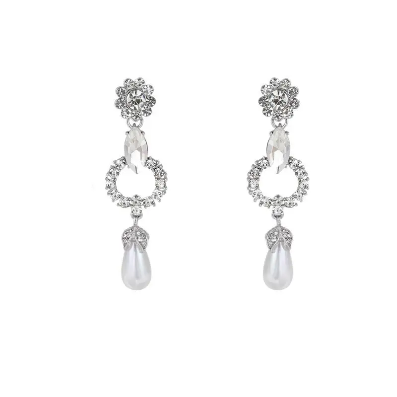 Fashionable Silver Needle Earrings for Women Cheap Wholesale Alien Pearl Bead Glass Jewelry from South Korea