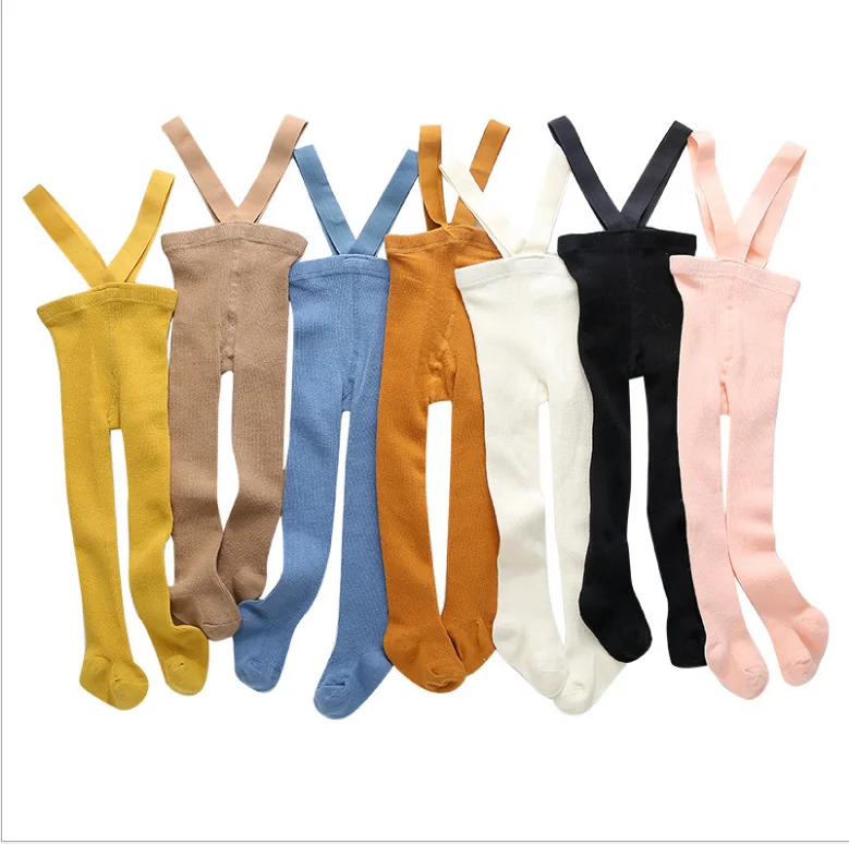 2021 New Fashion baby overalls kids suspenders high waist stockings cotton knitting ribbed pantyhose baby tights with suspender