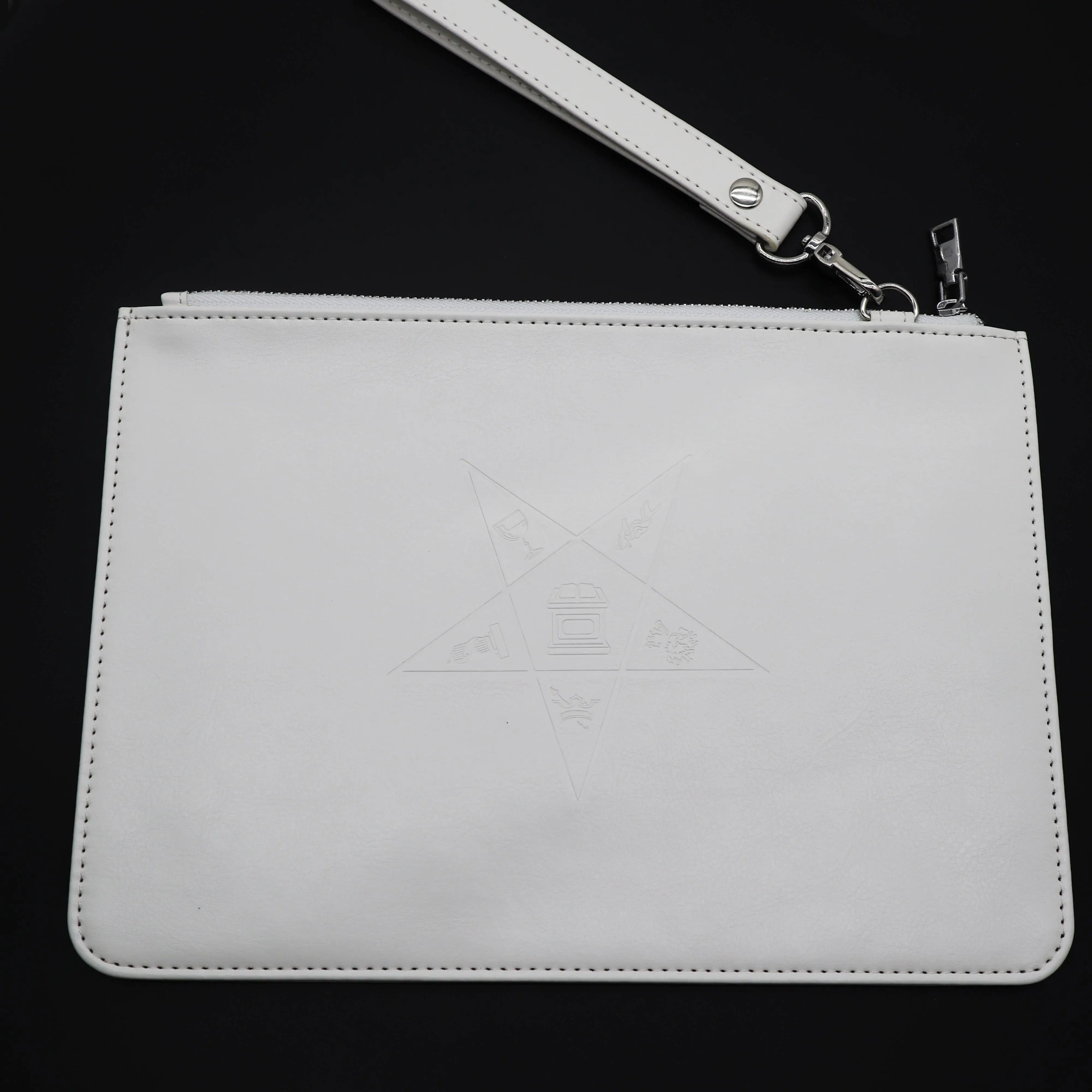 White Leather wristlet clutch bag with OES  for woman
