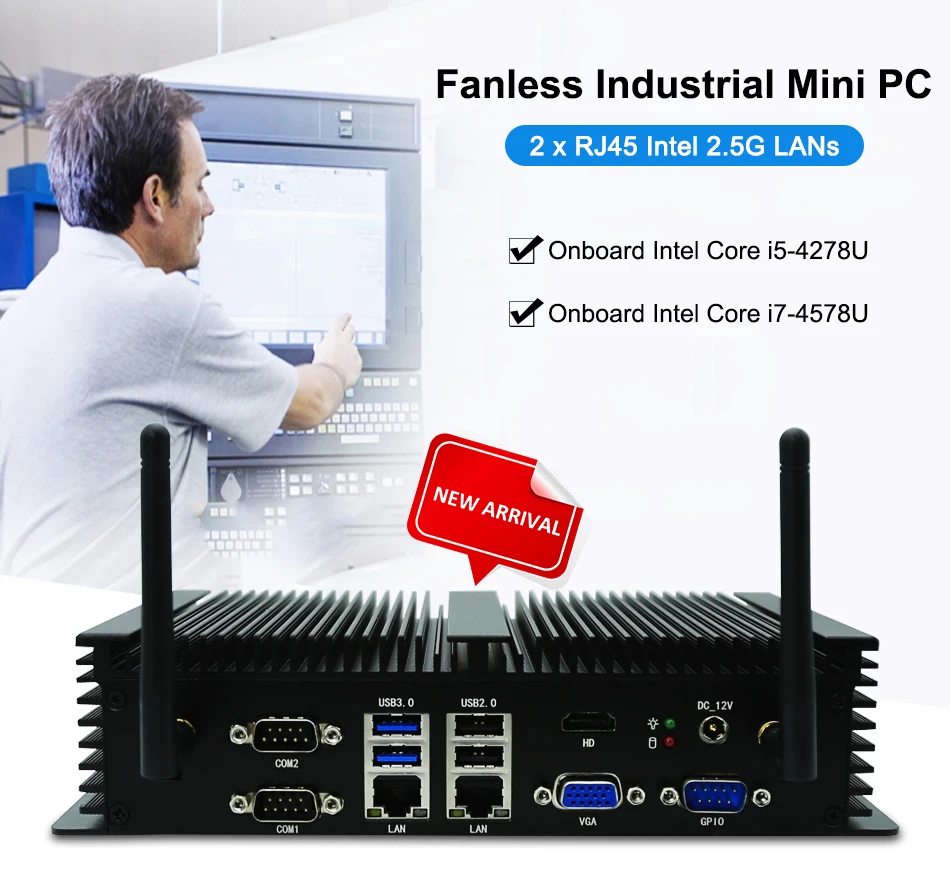 Embedded i7 4578U fanless industrial pc with 8GB RAM 128GB Msata SSD Wifi