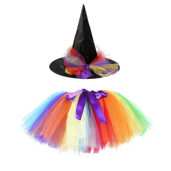 ecoparty  Girls Halloween Tutu Skirts Baby Ballet Tulle Pettiskirts with Witch Hat Broomsticks Kids Cosplay Party Costumes Cloth