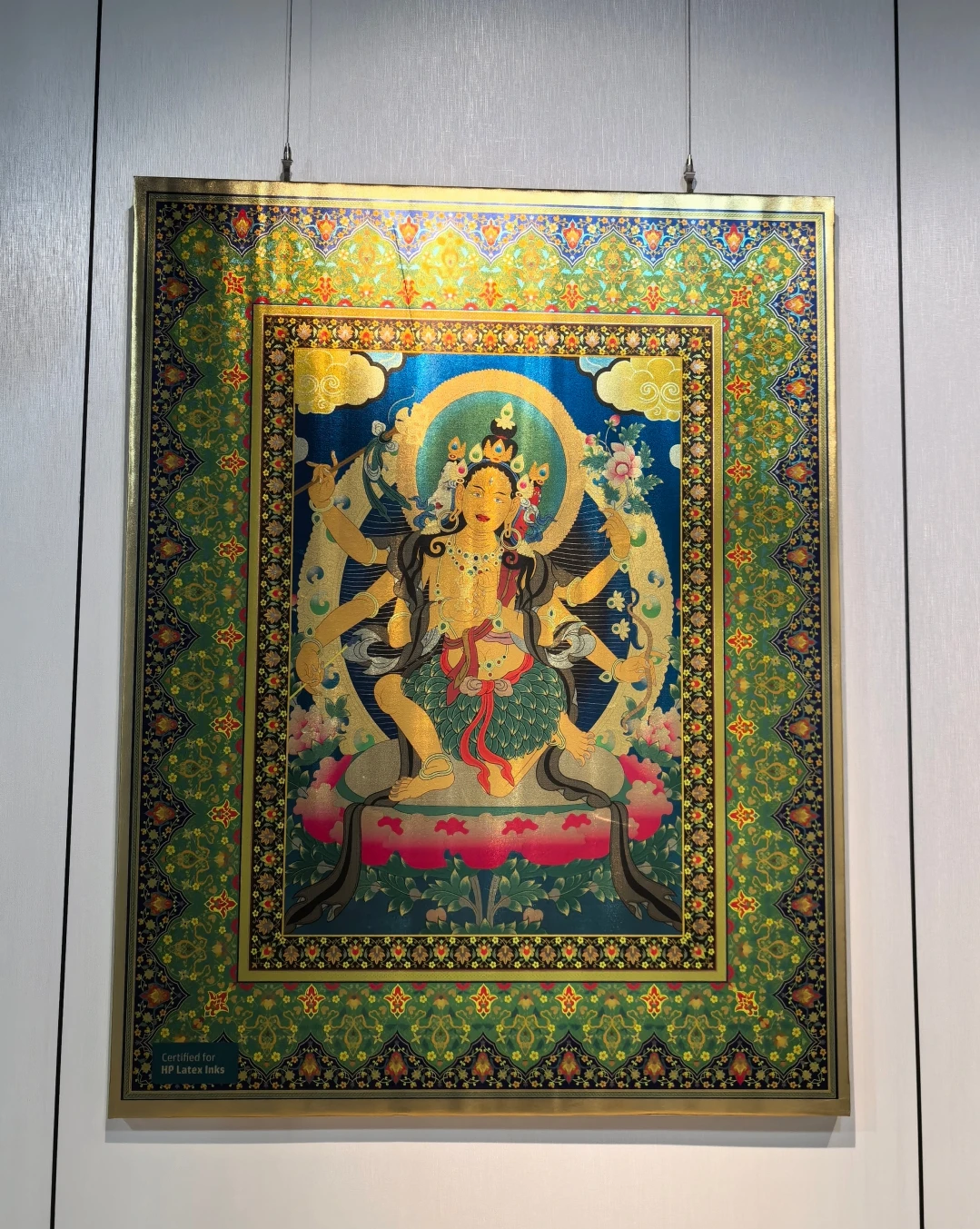 BIGIMAGE Custom Tibetan Thangka Decorative Painting Cloisonne Enamel Craft Buddha Paintings Wall Art Fabric uv printing