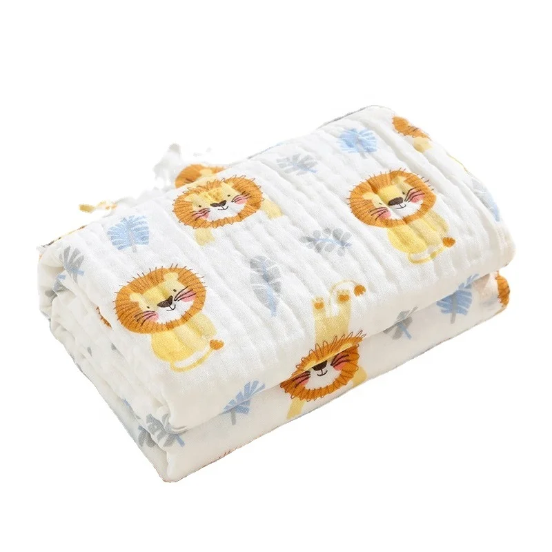Wholesale customizable printed bamboo muslin swaddle blanket cotton fabric super soft baby muslin blanket
