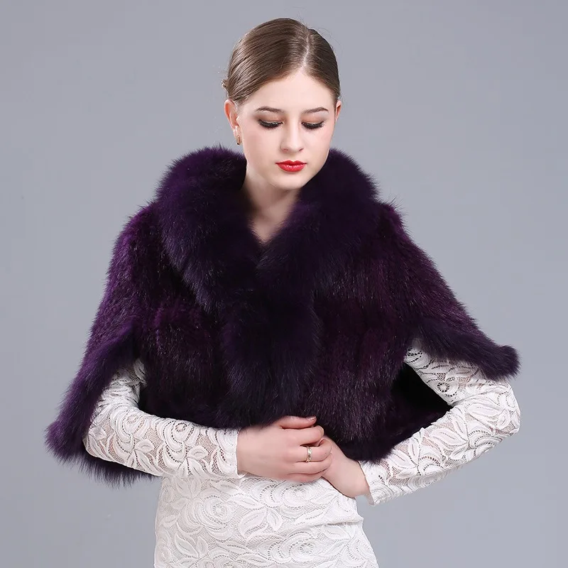 Knitted Mink Fur Shawl Jacket Real Fur Coat Cape Winter Mink Shawl lady outer garment luxury mink fur clothing for winter