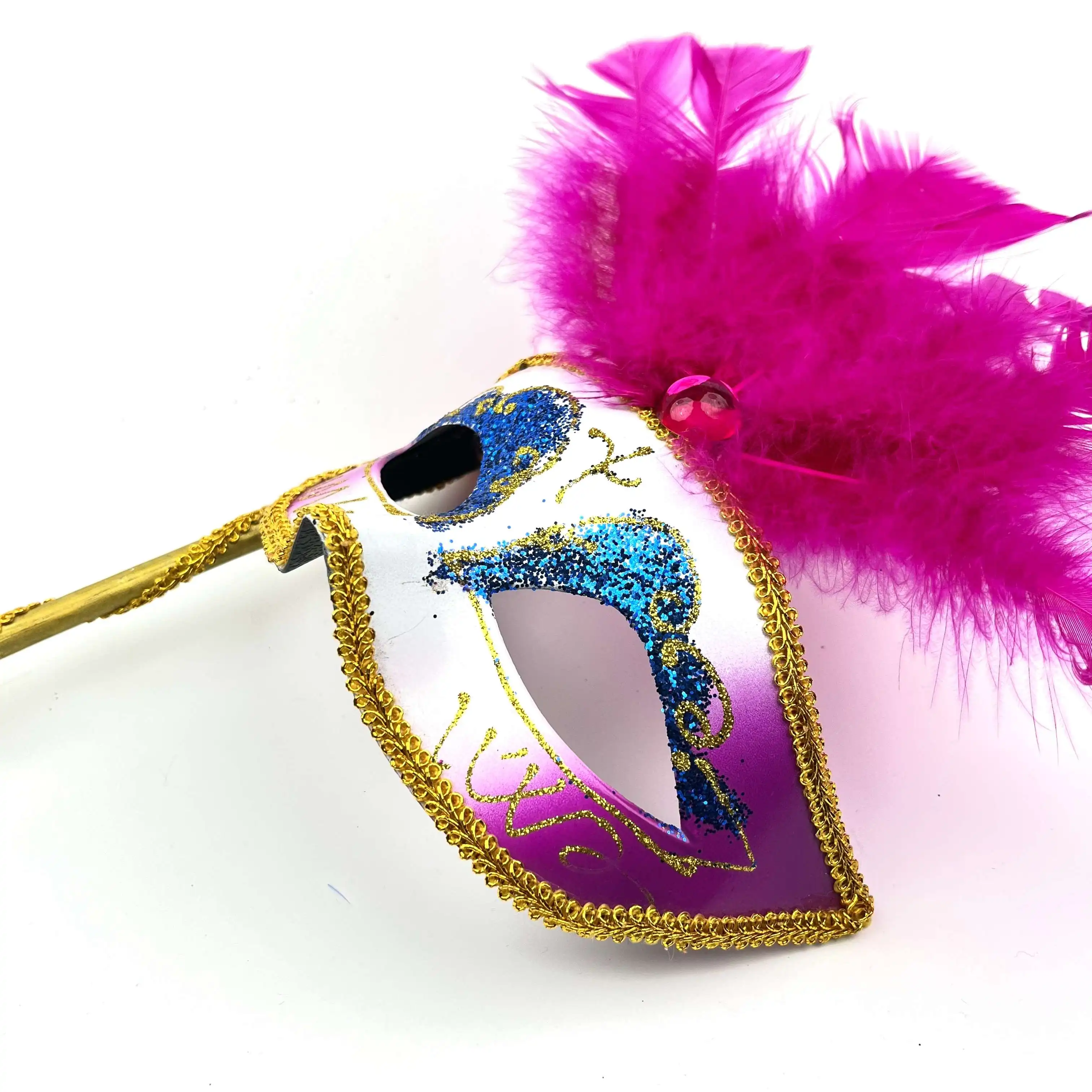 HOT Ladies Fashion Sexy Venice Hand Painted Princess Masquerade Party Feather Mask with Stick Handheld Feather Masks