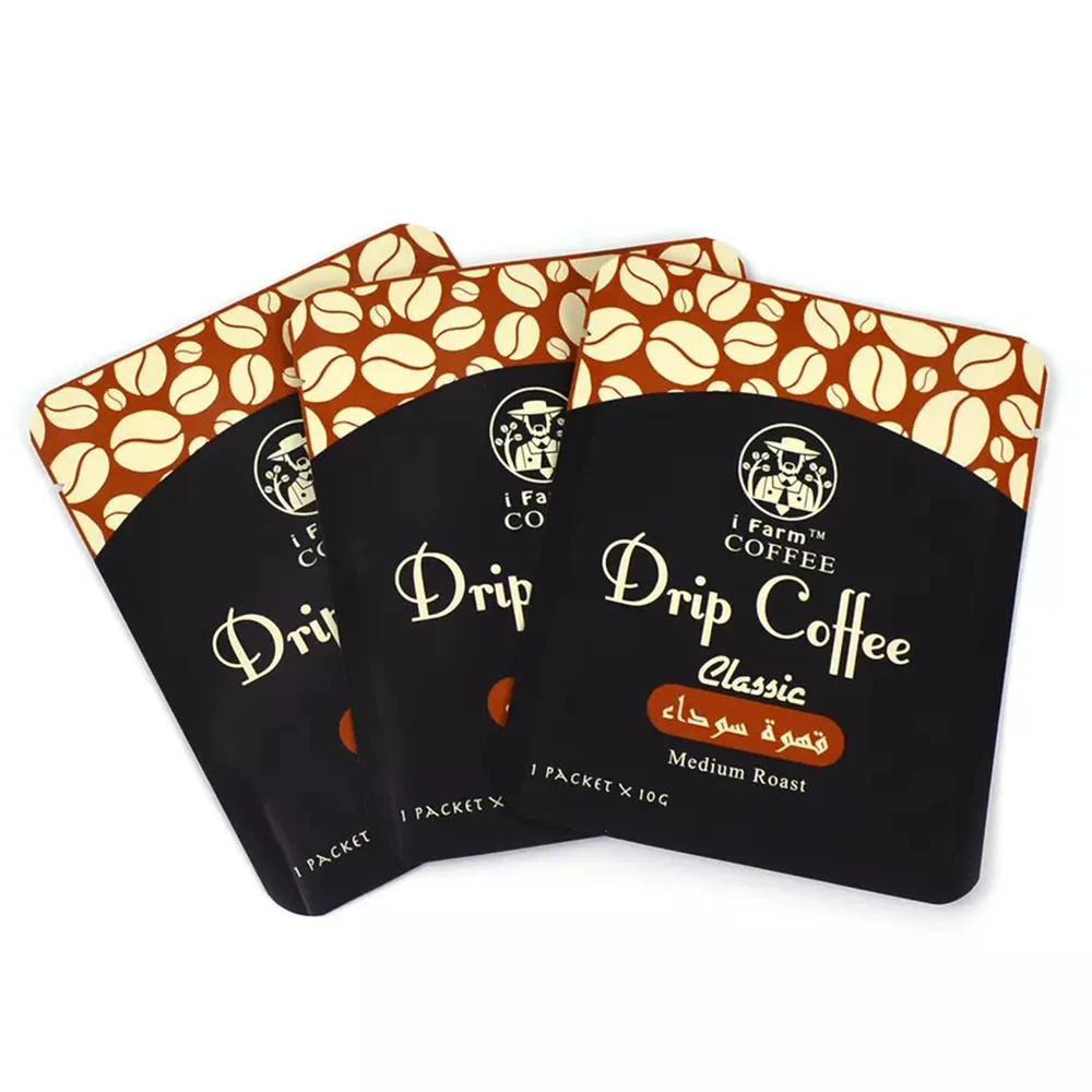 Customized Printed Coffee Envelopes Aluminum Foil Three 3 Side Seal Bag Drip Coffee Bag Packaging With Logo