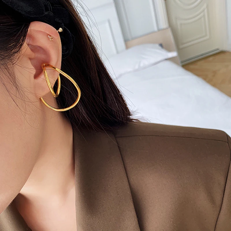 Gold Silver Color Irregular Twisted Clip Earrings without Piercing Circle Geometric Earrings for Women Minimalist Ear Cuff 2019