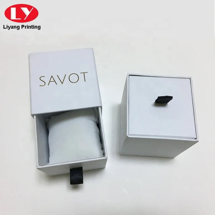 Bracelet or Smart Watch Packaging Drawer Slide Gift Box Luxury Custom Watch Box Gold with Pillow Insert