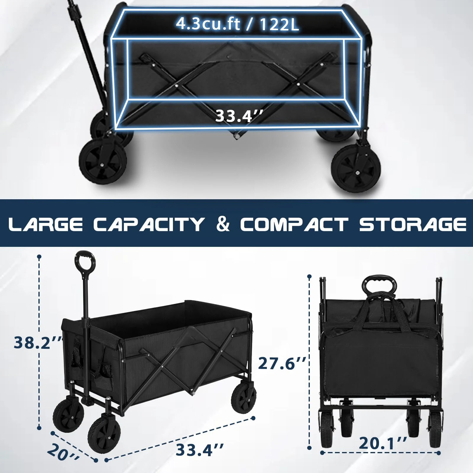 Factory Direct Folding Wagon with Wheels - Heavy Duty Folding Utility Wagon for Outdoor Camping Gardens
