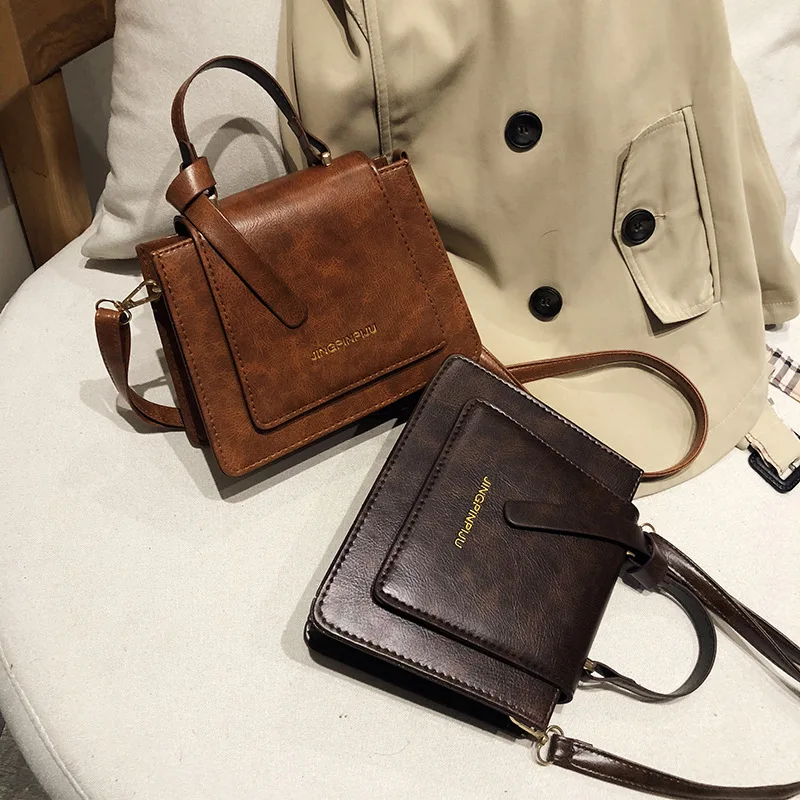 Fashionable Ladies Women Crazy Horse Pu Leather Purse Crossbody Flap Handbag Fall Bags