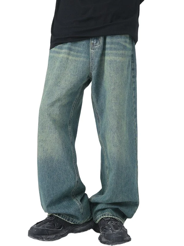 Custom Denim Faded Vintage Acid Washed Baggy Jeans Men Loose Flare Jeans Pants for Men