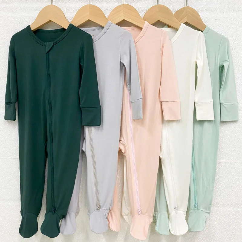 Wholesale Custom High Quality Unisex Double Zipper Bamboo Baby Romper