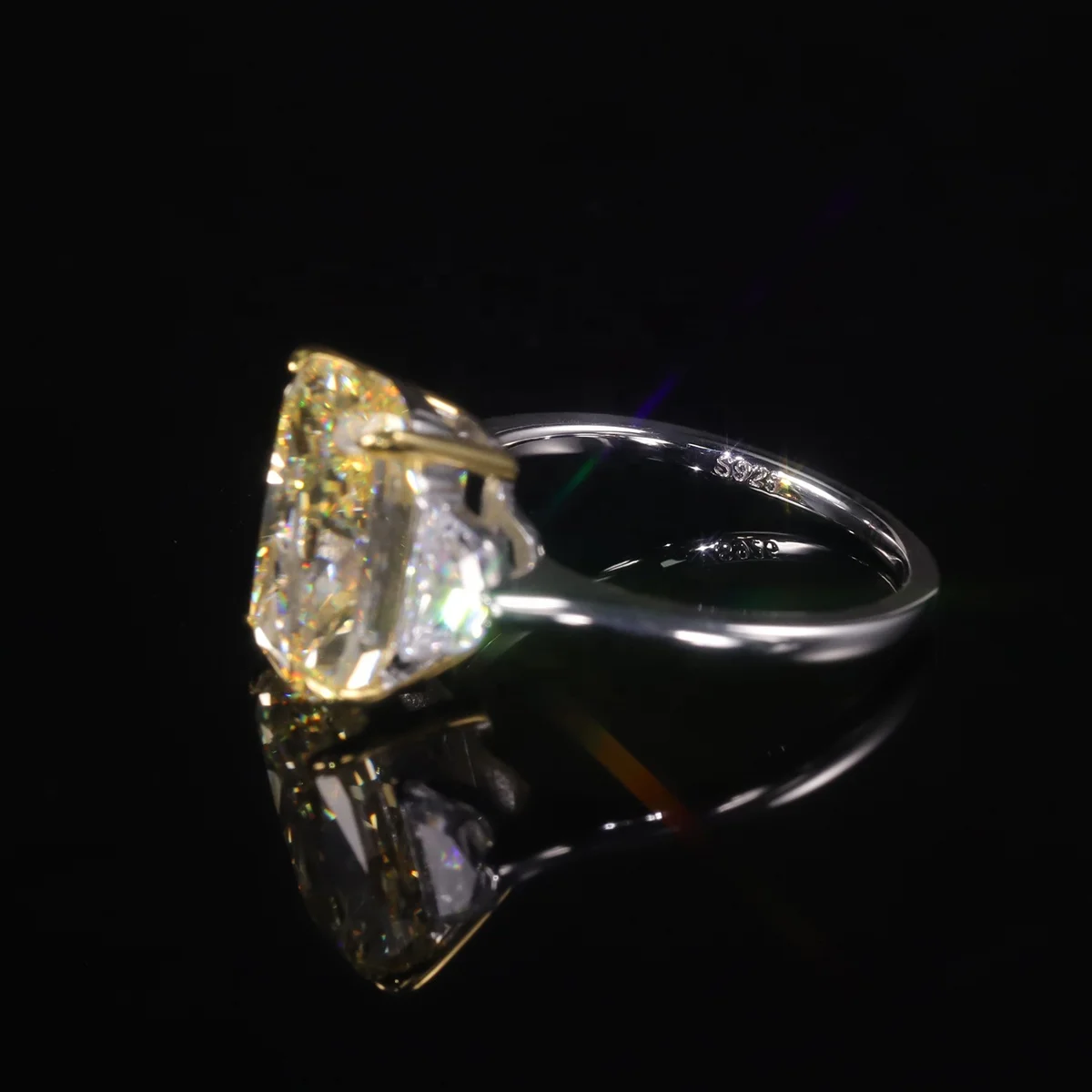AR512 Abiding Fine Jewelry Crush Ice Cushion Cut 8x12MM Light Yellow Cz Three Stones 925 Silver Engagement Ring