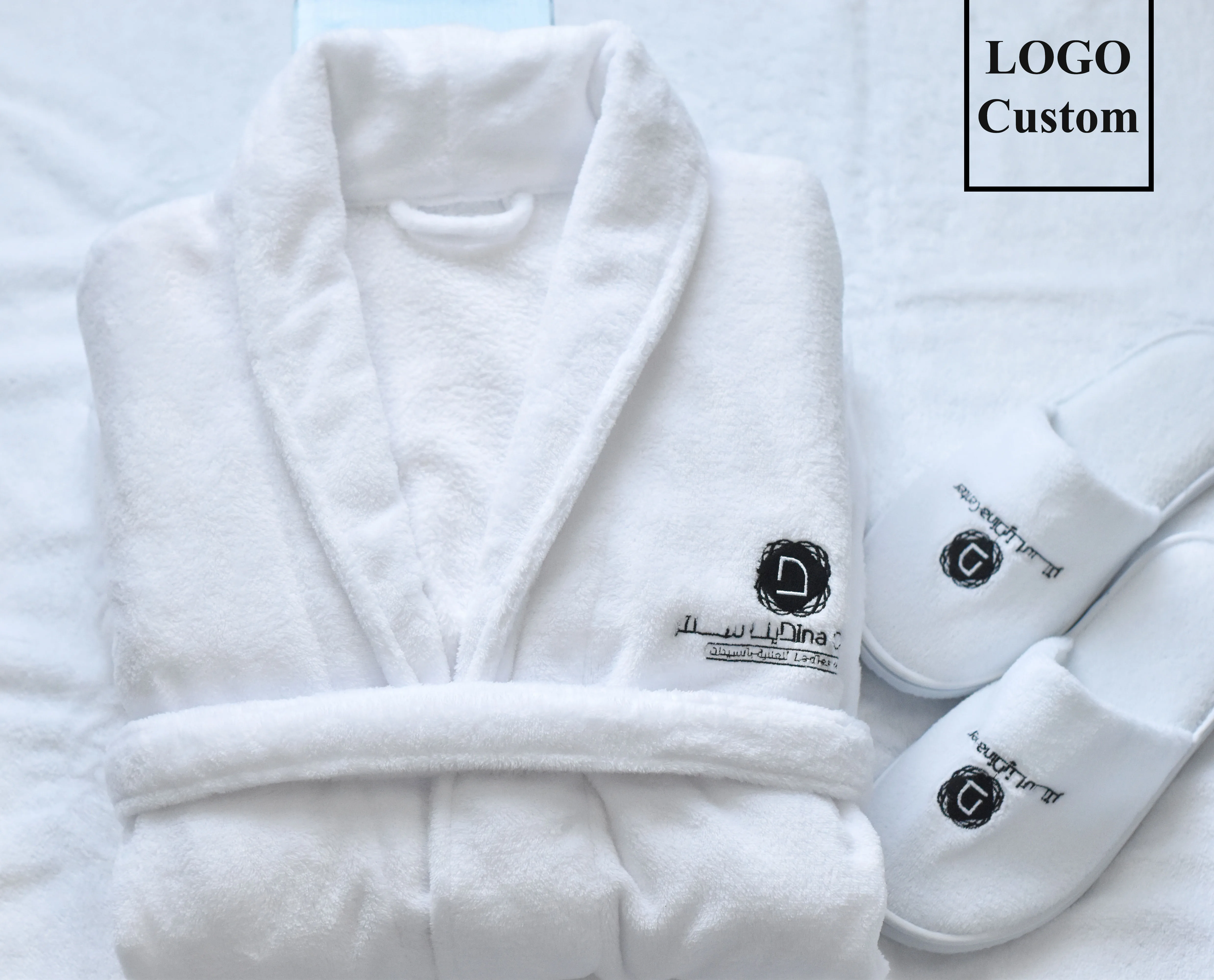 Plus Size Bathrobe Soft Solid Color Sleepwear Unisex Luxury Hotel Custom Logo Bathrobe with Slippers Set for Spa Sauna Wellness